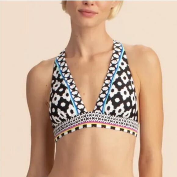 Trina Turk $88 Onyx Ikat Banded Halter Bikini Top size M - Picture 1 of 5